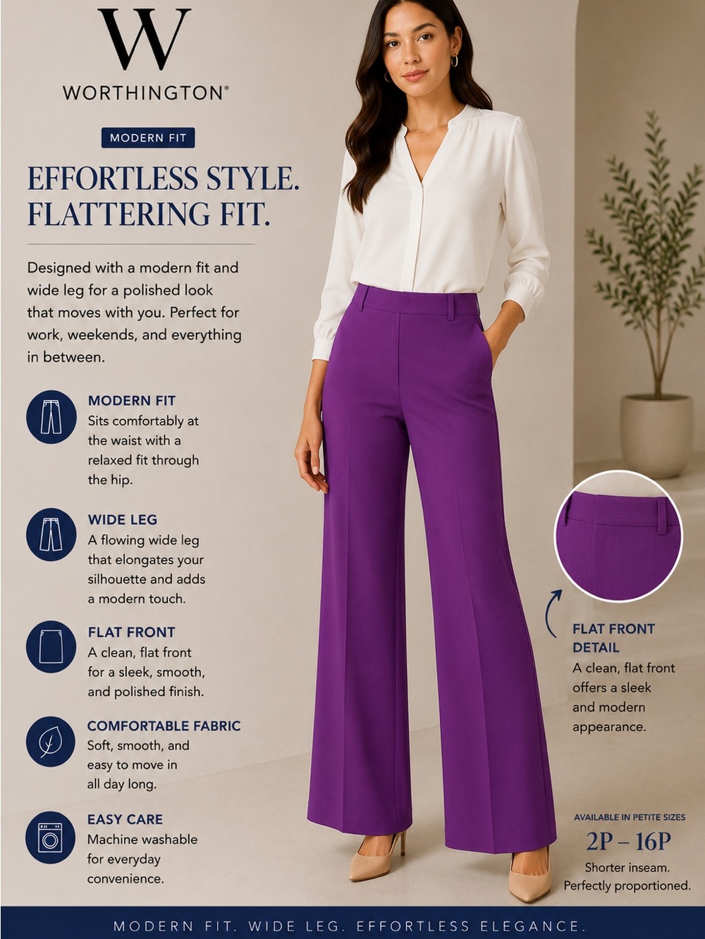 Worthington Wide Leg Pants in Vibrant Purple